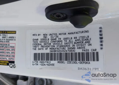 2005 Toyota Corolla Ce из США, поврежденный, VIN 1NXBR32E45Z470830